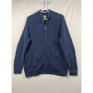 LL Bean Full Zip Cardigan Mens XL Tall Blue Dadcore 100% Cotton Ribbed 298245